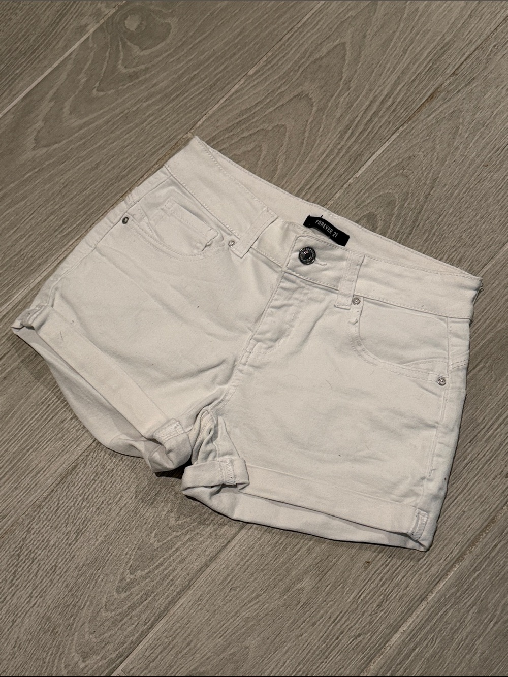Forever 21 White Cuffed High-Rise Denim Shorts